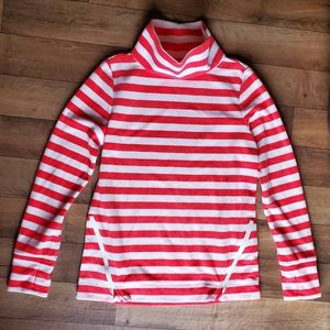 Telluride Clothing Co Red / Orange & White Striped Pullover Cowl Fleece Sweater